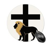 African Leo Lion King with Cross Round Mouse Pad 7.8 Inch, Portable Gaming Mouse Mat with Non-Slip Rubber Base & Smooth Surface, Waterproof Mousepad for PC, Laptop, Computer, Office, Home