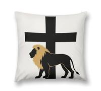 African Leo Lion King with Cross Throw Pillow Covers 20 "x20 " Decorative Plush Pillowcase with Hidden Zipper Double-Sided Boho Farmhouse Cushion Case for Sofa Bed Chair, Holiday Decor, Home Gift