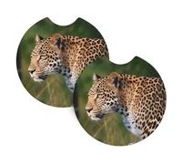 African Leopard Car Cup Holder Coasters 2 Pack Universal Cups Pads Car Cup Coaster For Hot Drinks Men Vehicles 6.9Cm
