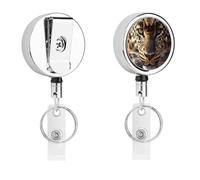 African Leopard Face Metal Retractable Keychain with Key Rings Reel Badge Holder Clips for Conferences Office