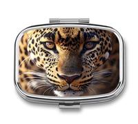 African Leopard Face Portable Pill Organizer with 2 Compartments Square Medicine Box Compact Travel Pharmacy Case