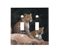 African Leopard On Rock 2-Gang Light Switch Cover Unbreakable Metal Double Toggle Switch Plate Covers Decorative Wall Plates for Kitchen Bedroom Bathroom Decor