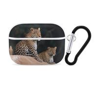 African Leopard on Rock AirPods Pro Case Cover with Keychain Ring PC Hard Shell Protective Case for AirPods Pro 2nd for Women Men Generation Easy Open Full Drop Protection Cover White-Style