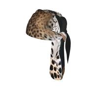 African Leopard on Rock Bandana Skull Caps for Men Women Quick-Drying Cooling Do Rag Lightweight Helmet Liner, Breathable Cycling Cap, Sweat Wicking Beanie Outdoor Novelty Headwear Black