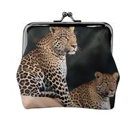African Leopard on Rock Coin Purse for Women, Chic PU Leather Mini Change Pouch with Kiss Lock Clasp, Fashion Change Purse Wallets for Coins, Keys, Lipstick, and Earphones