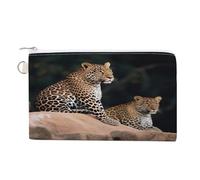 African Leopard on Rock Coin Purse with Zipper Coin Wallet Coin Pouch Canvas Change Purse Pouch Zero Wallet Coin Bag