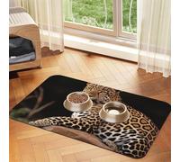 African Leopard On Rock Dog Food Mat, Absorbent Pet Feeding Mat for Food and Water Bowls Non-Slip Placement Pad for Floors Waterproof Quick Dry Water Dispenser Mat for Dogs Puppy Cats 12x18 Inch
