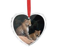 African Leopard on Rock Glass Heart Pendant for Christmas Ornament, Personalized Christmas Tree Ornaments, Timeless Friendship Keepsake Pendant for Couples Family Friends Xmas Decor