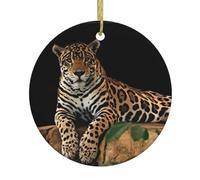 African Leopard on Rock Patterned round hanging ornament, ceramic pendant, suitable for hanging on Christmas trees and fireplaces.