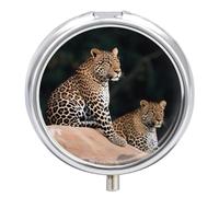 African Leopard on Rock Pill Box Round Portable Small Pill Case Waterproof Travel Pill Box Organizer for Pocket Purse and Daily Convenience