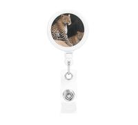 African Leopard on Rock Retractable Badge Reel Heavy Duty Badge Holder with Belt Clip Retractable Lanyards ID Card Holder with Keychain Name Badge Clips for Office Nurse Employee