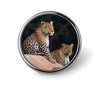 African Leopard on Rock Round Badge Cute Enamel Lapel Pin Brooches Button Pin Personalized Clothing Decoration Unisex Badge Holder Hats Bags Shirts Decor