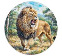 African Lion 1000 Pieces Animal Round Jigsaw Puzzles What Happens Next Beautiful Decoration for Adults And Kids 1000pcs (67.5x67.5cm)