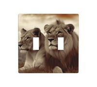 African Lion And Lioness 2-Gang Wall Plate Cover Modern Decorative Light Switch Cover Unbreakable Polycarbonate Double Toggle Electrical Faceplate Cover For For Nursery Bathroom Bedroom Home Decor
