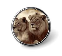 African Lion And Lioness Badge Holder Exquisite Round Badge with Picture Pin DIY Button Badges Personalized Metal Button Pin Fashion Brooch Crafts Gifts Clothes Decorative Pins