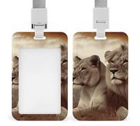 African Lion and Lioness Badge Holder with Lanyard - Waterproof Hard Plastic ID Card Holder Professional Name Tag Vertical ID Card Name Badge for Office Nurse Doctor Teacher