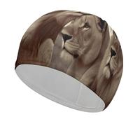 African Lion and Lioness Bathing Cap High Elasticity Swimming Caps Fit Both Long Hair Short Hair Comfortable Large Shower Cap for Drag Reduction and Hair Protection