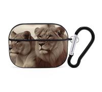 African Lion and Lioness Case Cover with Keychain Shockproof Hard Shell Protective Case for 2nd/1st Generation Case for Women Men Bluetooth Earbuds Case