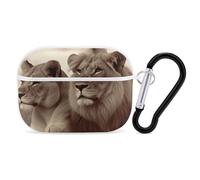 African Lion and Lioness Case Cover with Keychain Shockproof Hard Shell Protective Case for 2nd/1st Generation Case for Women Men Bluetooth Earbuds Case