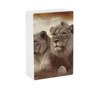 African Lion and Lioness Cigarette Case 85mm King Size, Crushproof Plastic Cigarette Box Holder for Men Women Cigar Protective Cover Waterproof Cigarettes Holder 20 Capacity