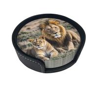 African Lion And Lioness Coasters For Drinks Set Of 6 Leather Tea Cup Coaster Drink Coasters For Cup Kitchen Bar Home Decor Housewarming Gift