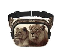 African Lion And Lioness Fanny Pack For Women Waterproof Adjustable Belt Bags Waist Pack Fashion Casual Crossbody Bags Bum Bag For Running Workout Hiking Traveling, Black, One Size