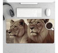 African Lion and Lioness Gaming Mouse Pad 12x24 Inch Desk Pad Protector Waterproof Non-Slip Rubber Base Keyboard Mat Extra Large Desktop Mat for Office Home Computer Laptop Table Accessory