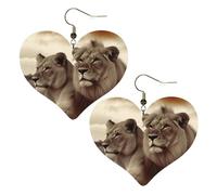 African Lion and Lioness Leather Earrings for Women Heart Earrings Lightweight Dangle Drop Earrings Cute Jewelry Gift