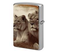 African Lion and Lioness Lighter Case Metal Protective Cover with Double-Sided Art Design, Cool Lighters Pouch Shockproof Lighter Cover for Men Women Gifts, Lighters Not Included