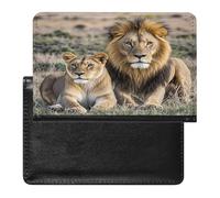 African Lion And Lioness Passport Holder with Card Slots Portable Passport Cover Compact Waterproof Passports Protector
