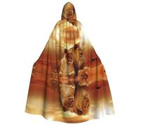 African Lion and Lioness Print Hooded Cloak Halloween Witch Cape Unisex