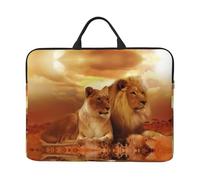 African Lion and Lioness Printed 14in Laptop Case Sleeve Bag – Portable Handle & Zipper – Ideal for Travel, Business & Office Use