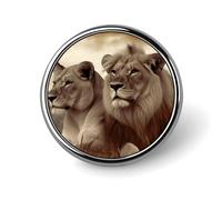 African Lion And Lioness Round Badge Personalized Metal Lapel Pin Badges Fit Clothing Bags Hat Humorous Printed Brooch Badge Party Decorations Accessories for Men Women