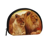 African Lion and LionessSmall Makeup Sanitary Napkin Storage Bag,Women's Cosmetic Coin Purse