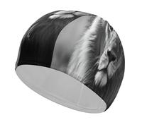 African Lion Black and White Bathing Cap High Elasticity Swimming Caps Fit Both Long Hair Short Hair Comfortable Large Shower Cap for Drag Reduction and Hair Protection