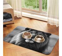 African Lion Black and White Dog Food Mats for Floors, 16x24 Inch Non-Slip Super Absorbent Pet Food Mat, Dishwasher Dog Mat for Food and Water, Cute Quick Dry Pet Feeding Mat for Dogs Puppy Cats