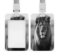 African Lion Black and White ID Badge Holder Waterproof Card Protector Push-Pull Slot Work ID Card Holder with Lanyard Personalized Detachable Card Holders for Office Corporate Use