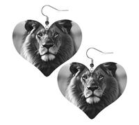 African Lion Black and White Leather Earrings for Women Heart Earrings Lightweight Dangle Drop Earrings Cute Jewelry Gift, One Size, No Gemstone