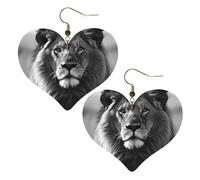 African Lion Black and White Leather Earrings for Women Heart Earrings Lightweight Dangle Drop Earrings Cute Jewelry Gift