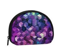 African Lion Black and White Mini Coin Purse Pouch Change Holder, Shell Shape Zip Around Wallet,Credit Card Holder for Women, Abstract Color Cubes Purple, One Size, Classic