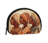 African Lion Black and White Mini Coin Purse Pouch Change Holder, Shell Shape Zip Around Wallet,Credit Card Holder for Women, Africa Ethnic Pottery, One Size, Classic