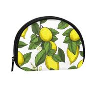 African Lion Black and White Mini Coin Purse Pouch Change Holder, Shell Shape Zip Around Wallet,Credit Card Holder for Women, Yellow Fresh Lemons, One Size, Classic