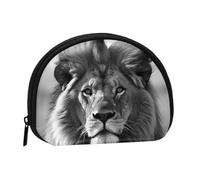 African Lion Black and White Mini Coin Purse Pouch Change Holder, Shell Shape Zip Around Wallet,Credit Card Holder for Women, African Lion Black And White, One Size, Classic