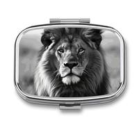 African Lion Black and White Pill Box,2 Compartments Square Pills Container,Portable for Pocket Or Purse Pill Organizer to Hold Vitamins,Medication,Fish Oil,etc