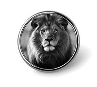 African Lion Black And White Round Badge Personalized Metal Lapel Pin Badges Fit Clothing Bags Hat Humorous Printed Brooch Badge Party Decorations Accessories for Men Women