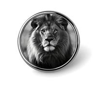 African Lion Black And White Round Brooch Pin Aluminum Alloy Lapel Badge with Art Design Decorative Pin for Jackets Backpacks Fashion Accessory for Daily Wear And Party Decoration