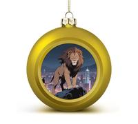 African Lion Christmas Ball Ornaments - Golden Shatterproof Plastic Vintage Rustic Xmas Tree Decorations Pendant for Family Holiday Wedding Party Xmas Hanging Decoration