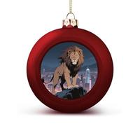 African Lion Christmas Ball Ornaments - Red Shatterproof Plastic Vintage Rustic Xmas Tree Decorations Pendant for Family Holiday Wedding Party Xmas Hanging Decoration