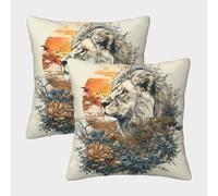 African Lion Cushion Cases Square Design Art Square Throw Pillow Case Throw Fierce Animals Pillow Cover Pack of 2 for Couch Sofa Bed Living Room Bedroom 50x50cm