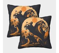 African Lion Cushion Covers Cushion Case Covers, Set of 2 Square Fierce Animals Pillow Case for Sofa Sofa Chair Bedroom Modern Decor Home Office Sofa Couch Car Garden 50x50cm